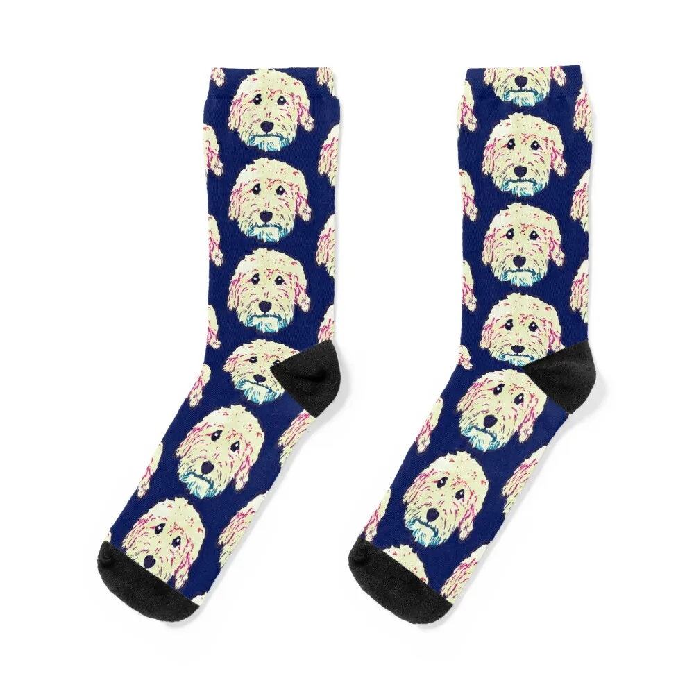 

Goldendoodle! Labradoodle! Adorable doodle teddy bear dog - in green and multi colors Socks hiking gym Mens Socks Women's