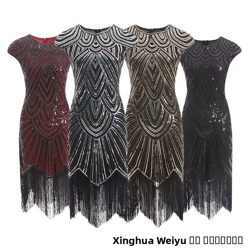 New Arrival Quali Tassel Weave Sequin Dr 920S Retro Film Gown Bright  Women's Traditional Costume Stage Costume