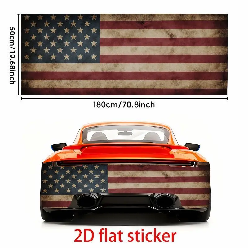 1 Piece 19.69*70.87‑Inch American Flag Car Sticker 50 Stars & 13 Stripes, Cascading Mountain Range Style, Weathered Aging Design