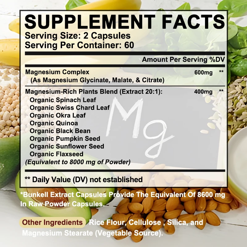 Magnesium Complex Supplement for Bones, Muscle, Recovery, Energy, Vegan, Non-GMO