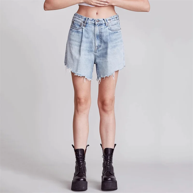 

Women's shorts 2024 Summer Vintage Distressed denim shorts Metal button decoration of pure cotton Women's pans y2k free shipping