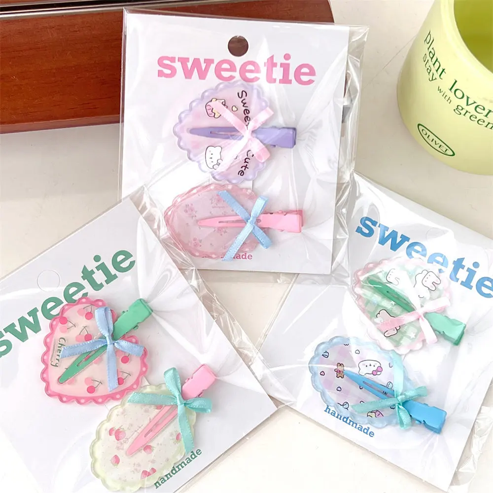 2Pcs Cute Bow Love Wavy bangs Hair Clips For Girls Versatile Makeup Clips Duckbill Clips Student Sweet Hair Accessories ﻿