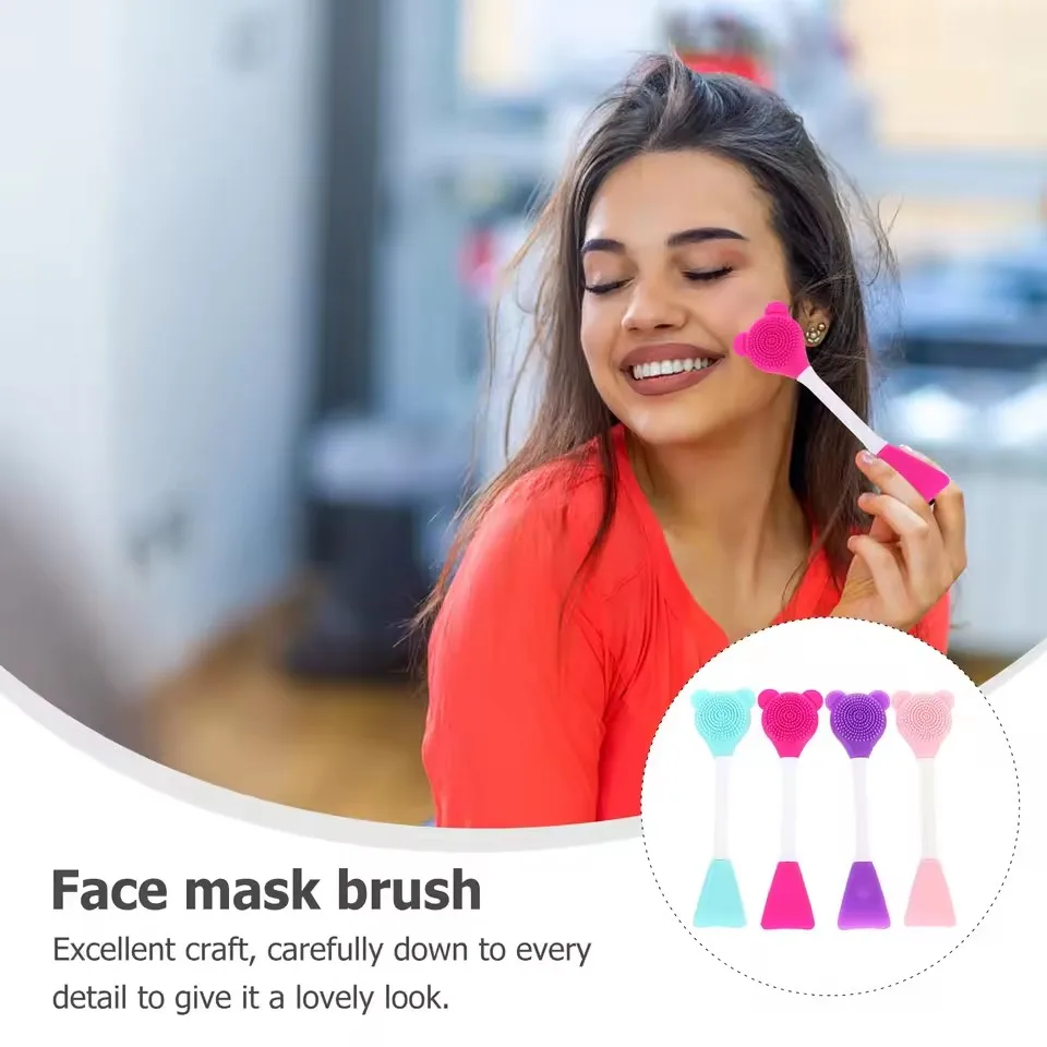 Bear Silicone Double Head Face Mask Brush Facial Exfoliate Blackhead Removal Cleanser Brush Mud Film Facial Brush Skin Care Tool