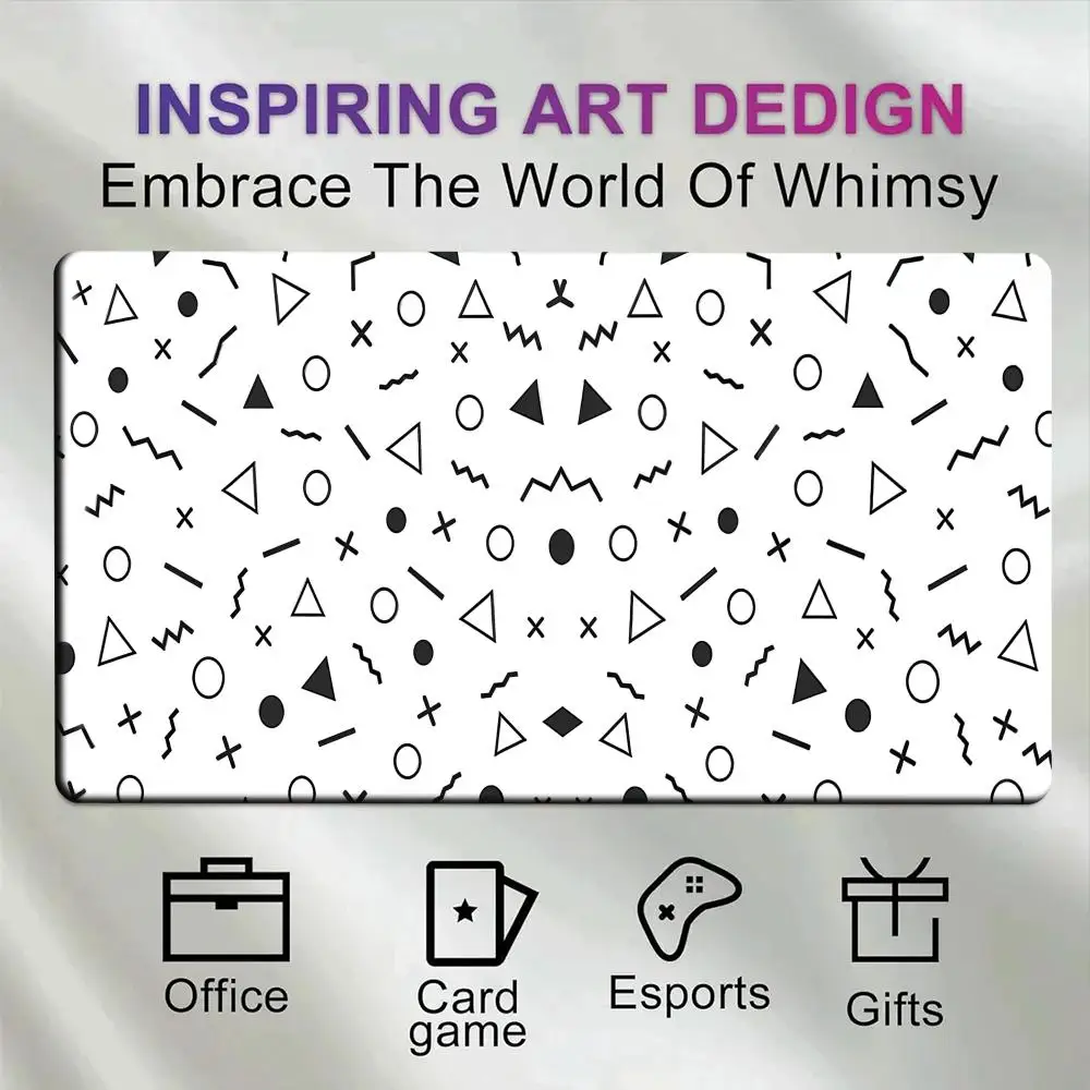 Minimalist Memphis Style Geometric Desk Mat Large Stitched Edge Non-slip Rubber Base Black White Abstract Gaming Mouse Pad