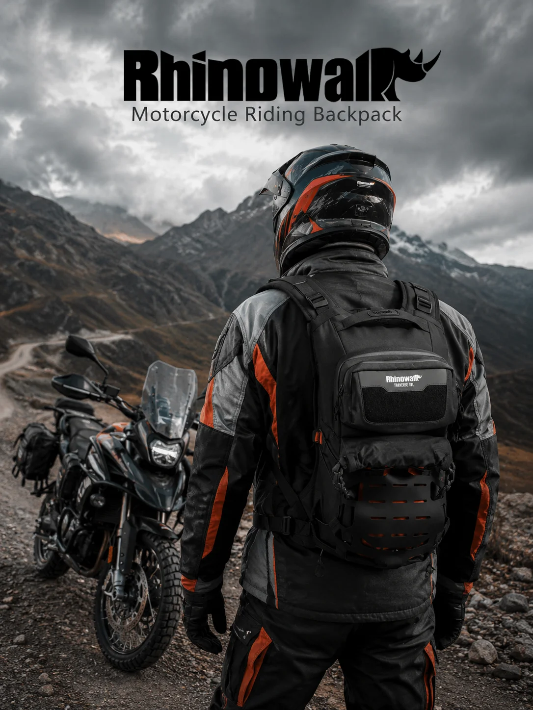 Rhinowalk Motorcycle Riding Backpack 10L Waterproof Hydration Pack with Rain Cover Back Protector MOLLE system for ADV Touring