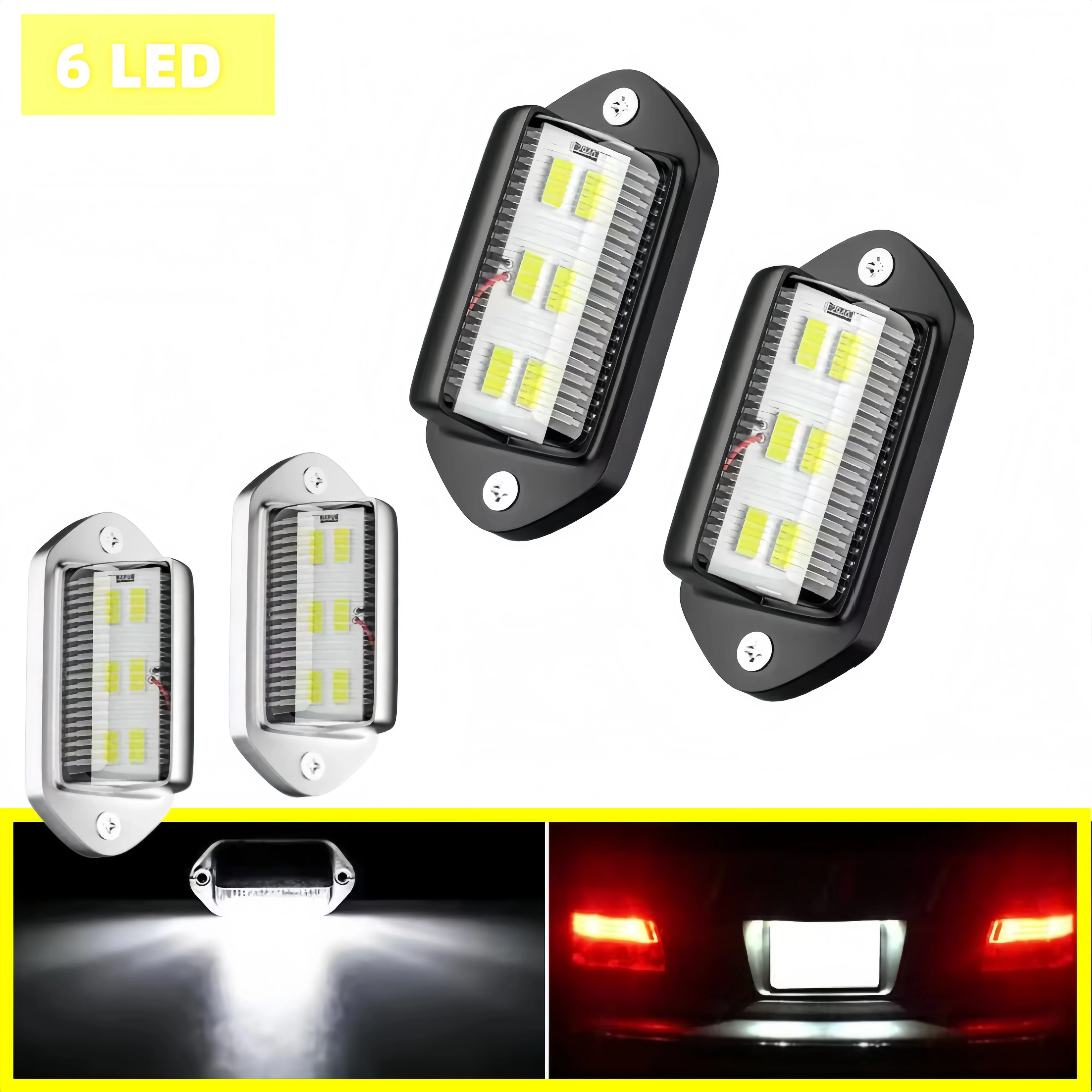 1/2pcs 6LED Car License Plate Light 12-24V White Waterproof Bright Tag Lamp Side Marker for SUV Truck Trailer Bus Van Automotive