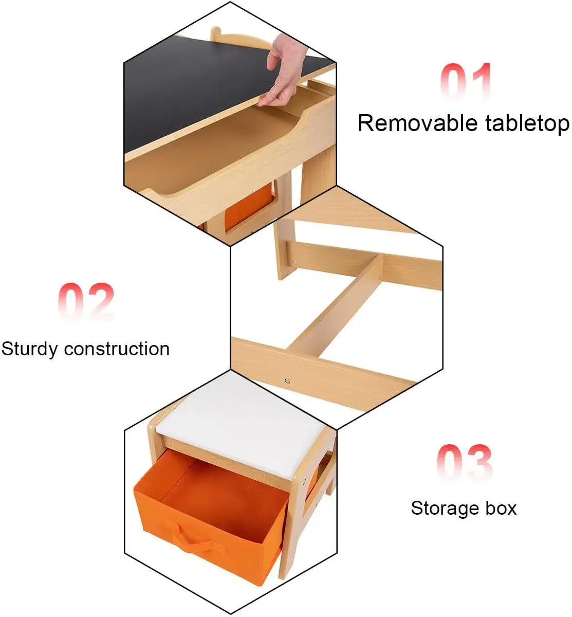 어린이 테이블 및 의자 세트, 3 in 1 나무 활동 테이블, 유아 예술, 공예, 드로잉, 독서, 2 in 1 탁상, 3 가지 색상
