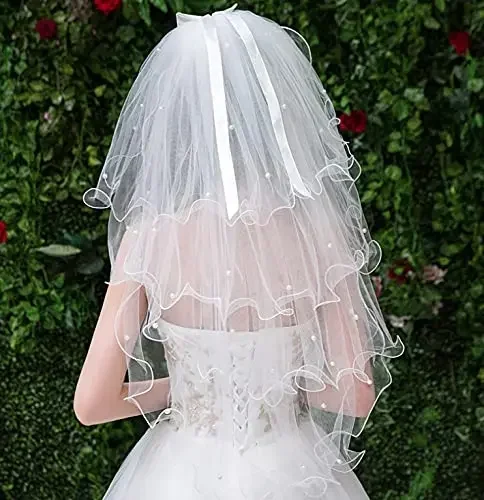 

Wedding Bridal Veil Pearl 4 Tier for Brides Shower Bachelorette Hen Party Fancy Dress Accessories