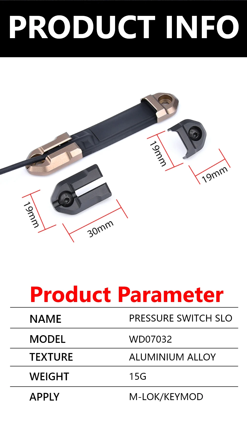 WADSN SF M600 M300 Scout Light Taschenlampe Fernbedienungs-Druckschalter Mlok Keymod 20mm Schienenmontageplatten Zubehör für Outdoor – Detail 4