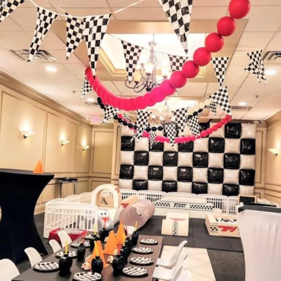 Black and White Checkered Mylar Square Foil Balloon Wall Tunnel Arch Metallic Double sided Flat Balloon Garland Kit Checkerboar