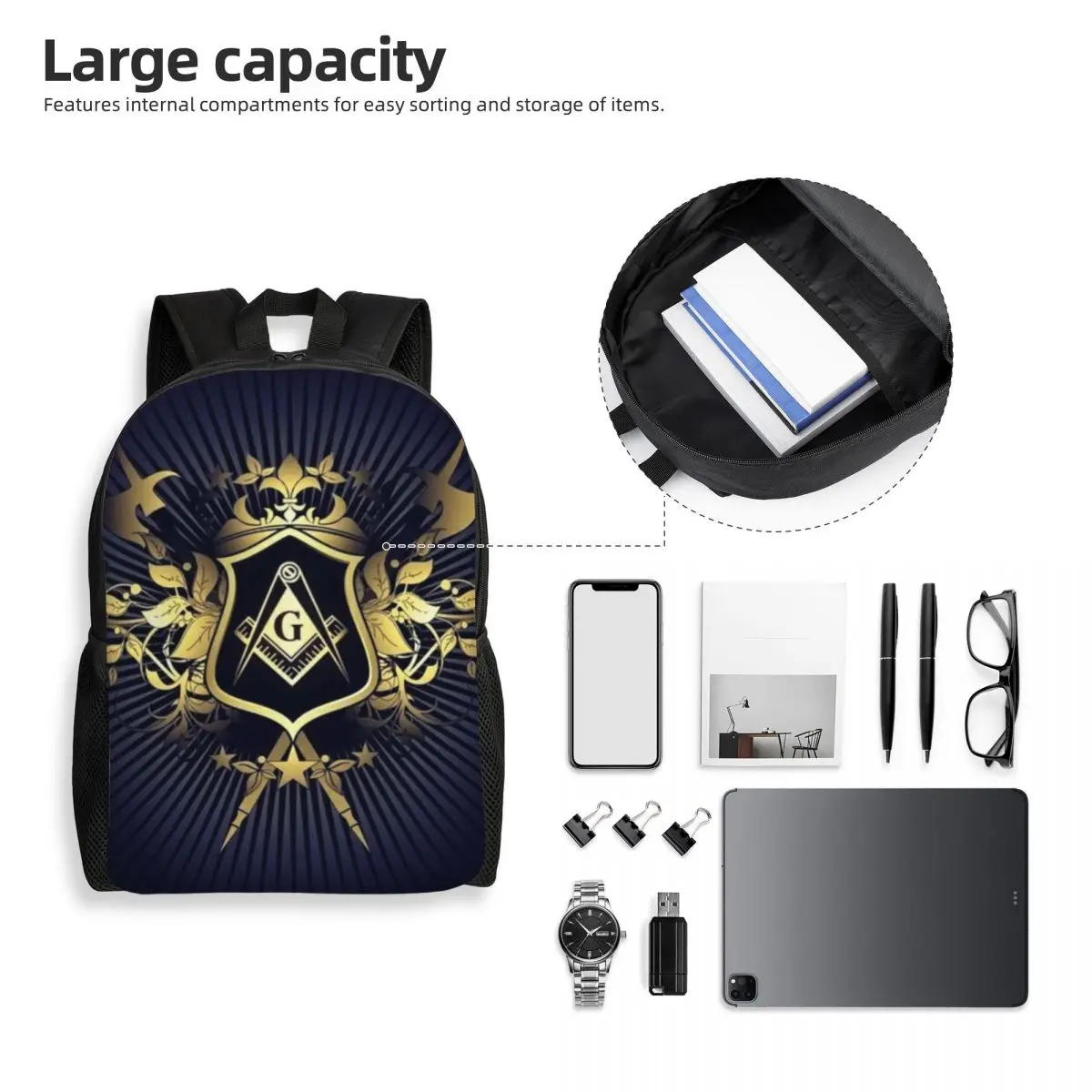 Freemasonry Laptop Backpack Men Women Casual Bookbag for College School Student Masonic Mason Bag