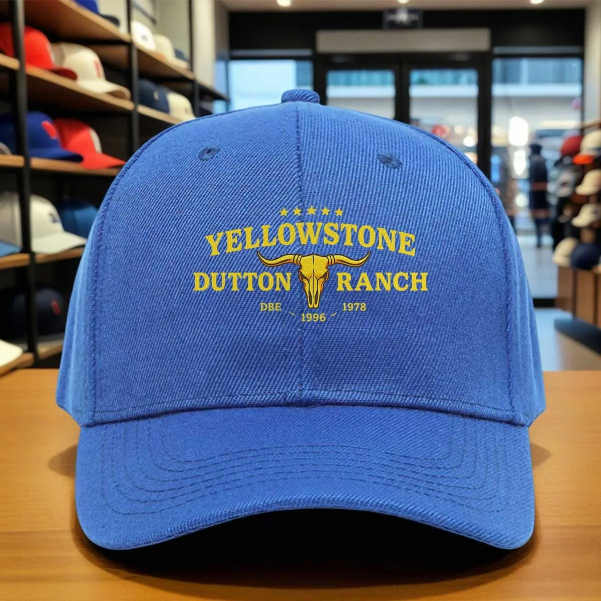 Vintage Yellowstone Dutton Ranch Cow Skull Print Baseball Cap, Western Style Hat with Star Logo, Adjustable Size for Outdoor and