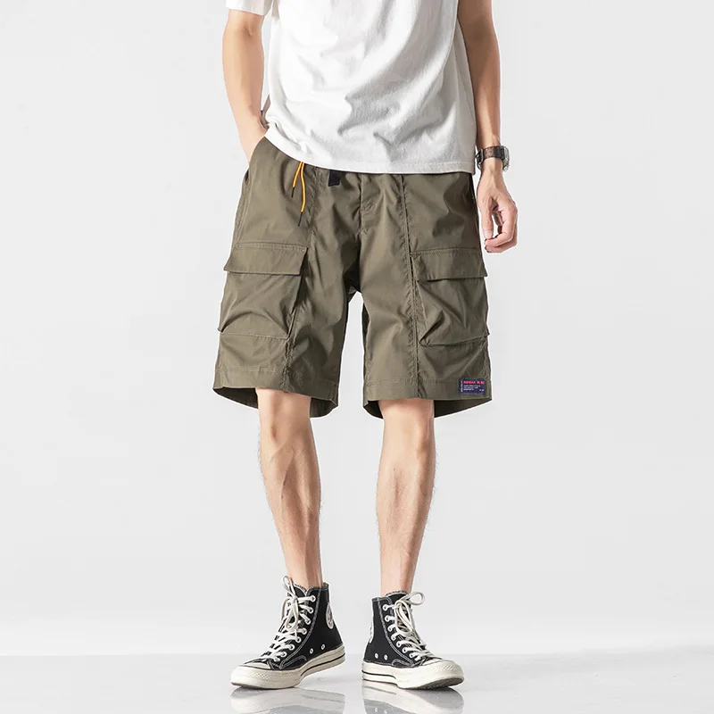 2025 verão novo casual workwear shorts de secagem rápida para homens com bolsos grandes cobertos, fivela elástica multifuncional w