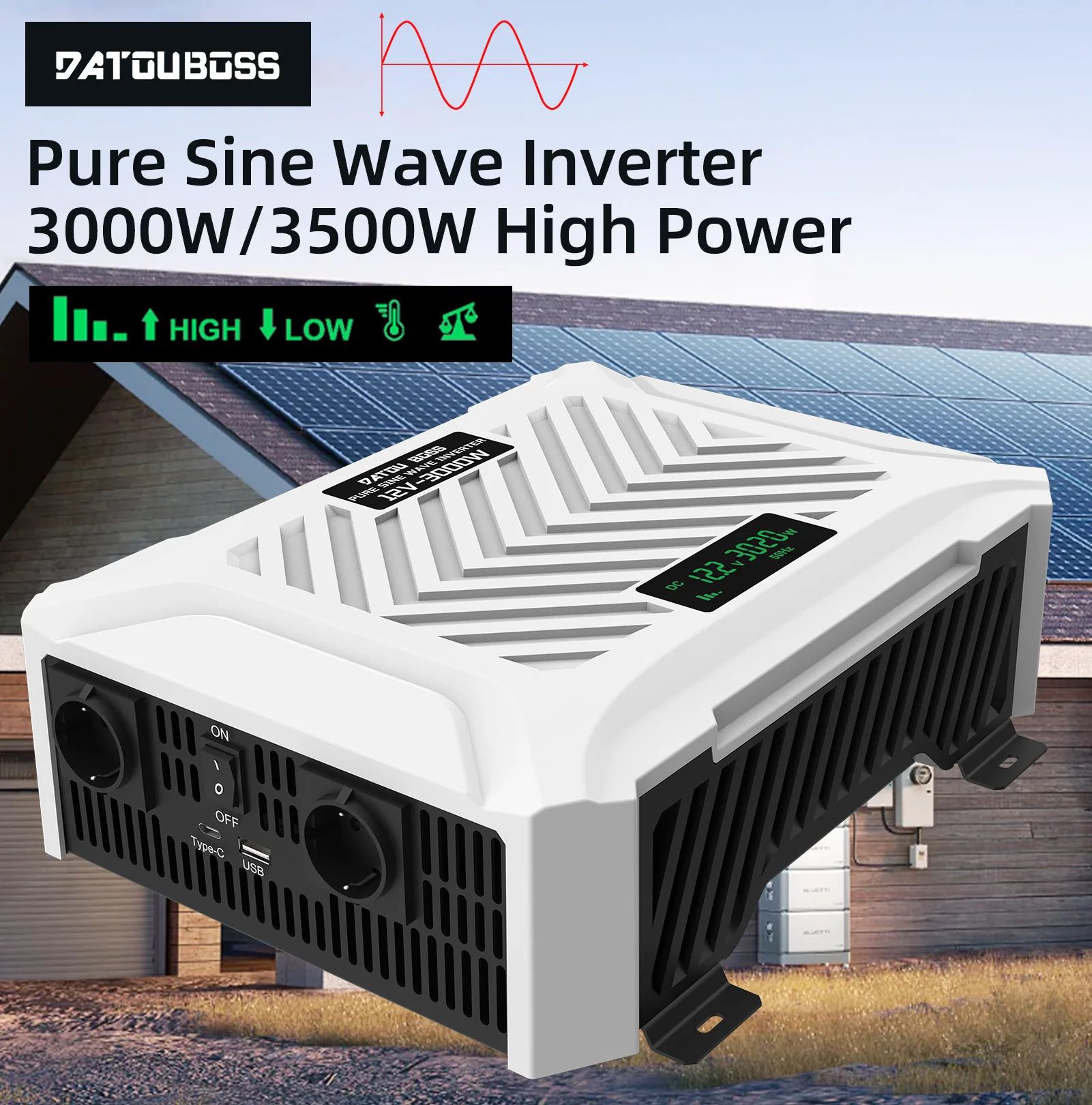 BOSS Car Inverter Pure Sine Wave Power Inverter 12V/24V DC 110V/220V AC 3000W 3500W For Truck/Vehicle/RV USB Ports