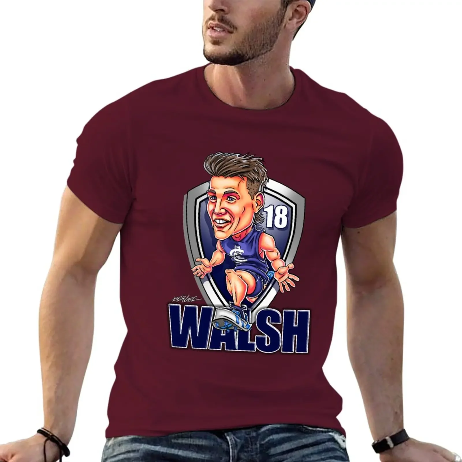 Tees Cute Clothes Mens Clothing New Sam Walsh Cartoon - Carlton Blues - Unique Artwork By Brocker T-Shirt Graphic Harajuku Tops