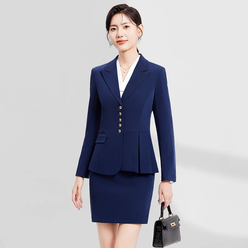 

High Quality Career Blazer Set Skirt Women Elegant 2 Piece Set Spring Fall Formal Workwear Temperament OL Set Suit Cut Jacket