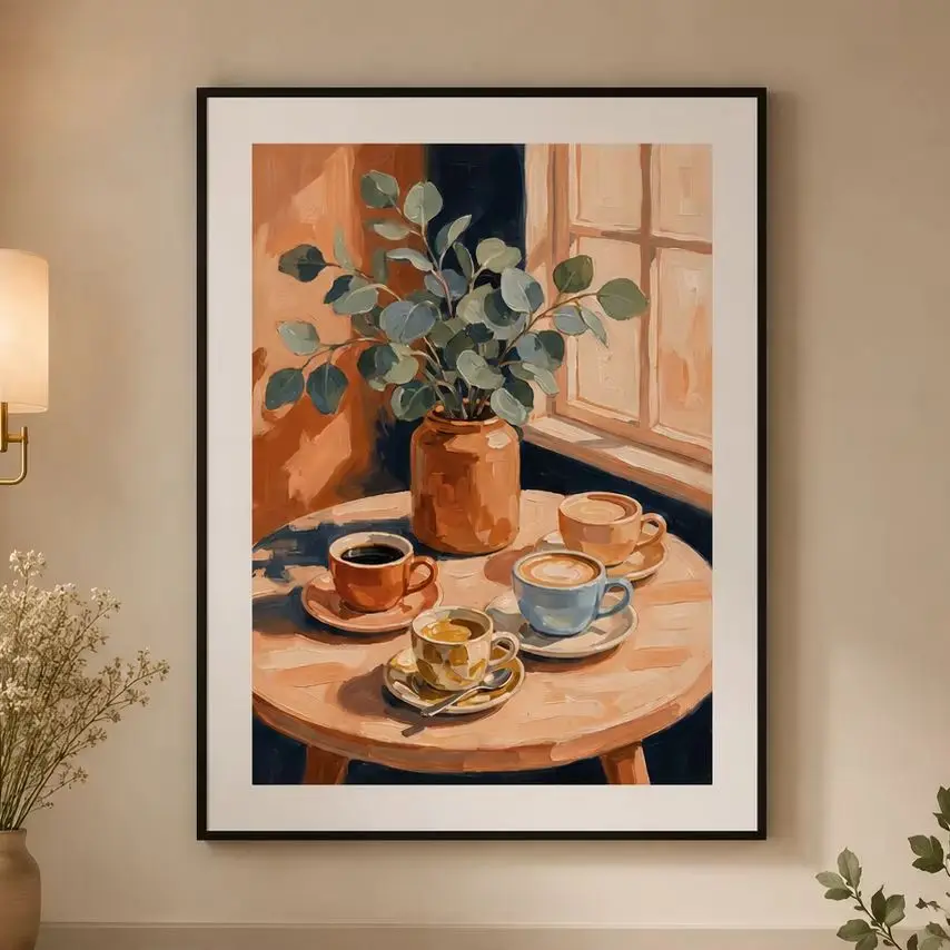 Coffee And Light Poster,Canvas Wall Print,Modern Art Illustration,High‑Grade Home Decoration Artwork for Bedroom,Living Room