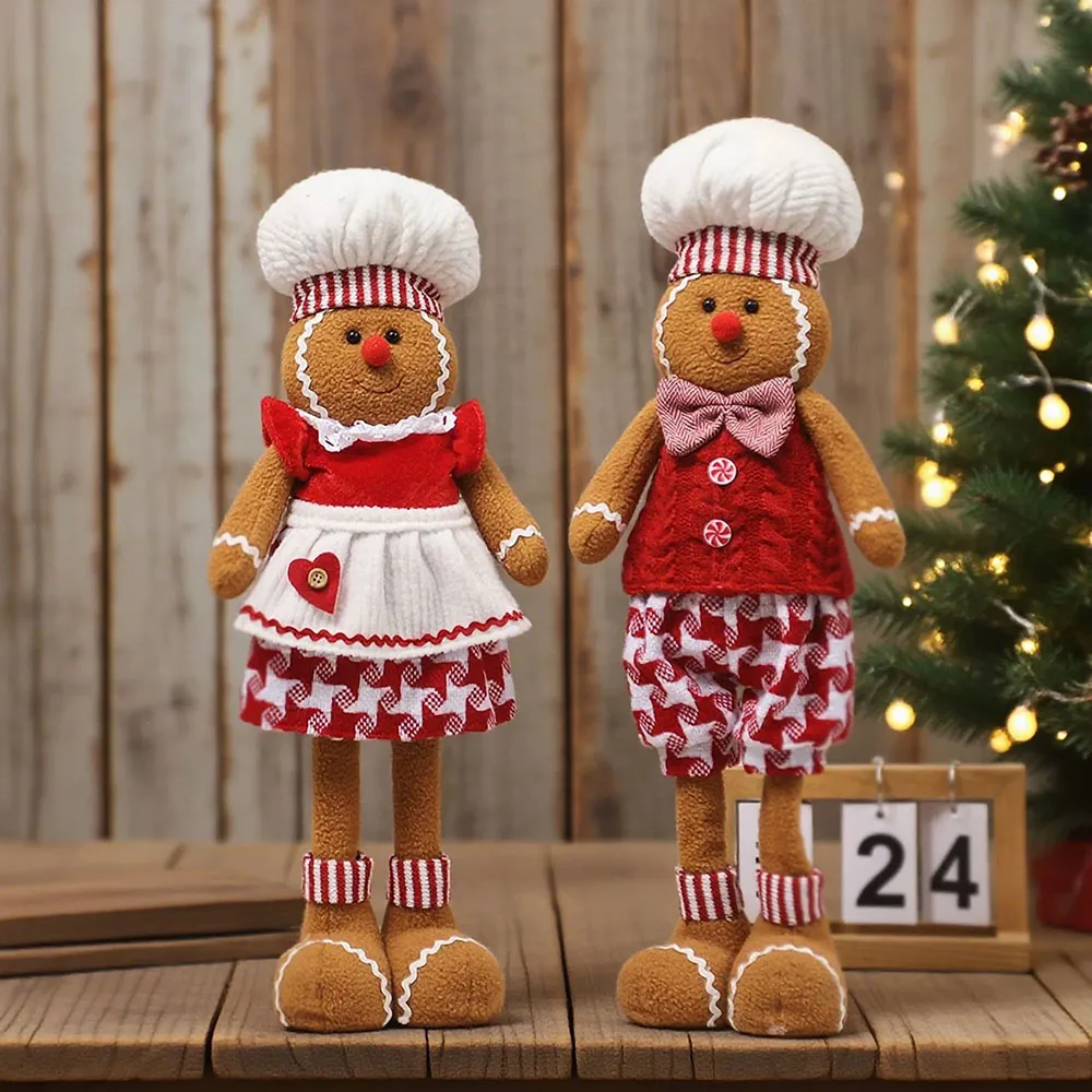 Christmas Gingerbread Man Expandable Doll Cartoon Character Decor with Retractable Design Cute Home Ornament forTabletop Display