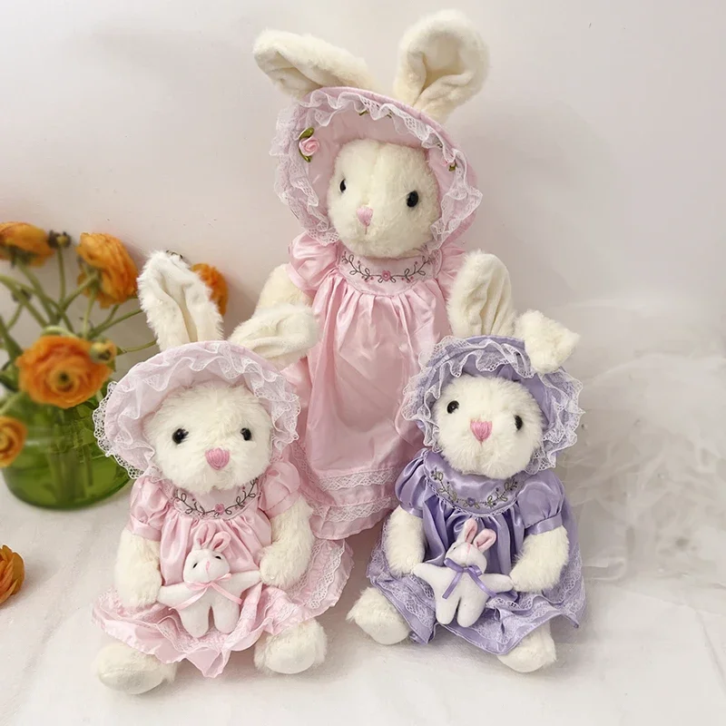 Pastorale stijl cartoon konijn knuffel pop konijn met jurk en hoed Knuffels Knuffels poppen Kerst verjaardagscadeaus