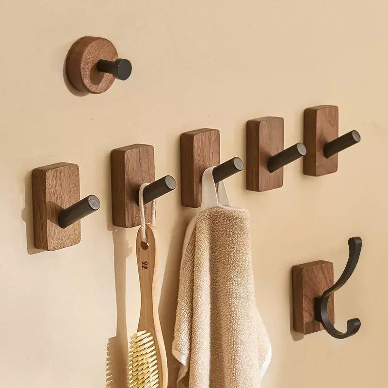 Natural Wooden Coat Hook New Simple Back Door Hanger Bag Hats Belt Storage Organizer Walnut Hanging Rack Wall Hooks