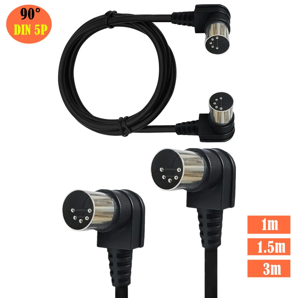 0.5m 1m 1.5m 3M 5m 90 Degree MIDI DIN 5PIN Male to Male Plug 5 Pin DIN Audio Extension Male Cable Cord din-5pin M/M Cable