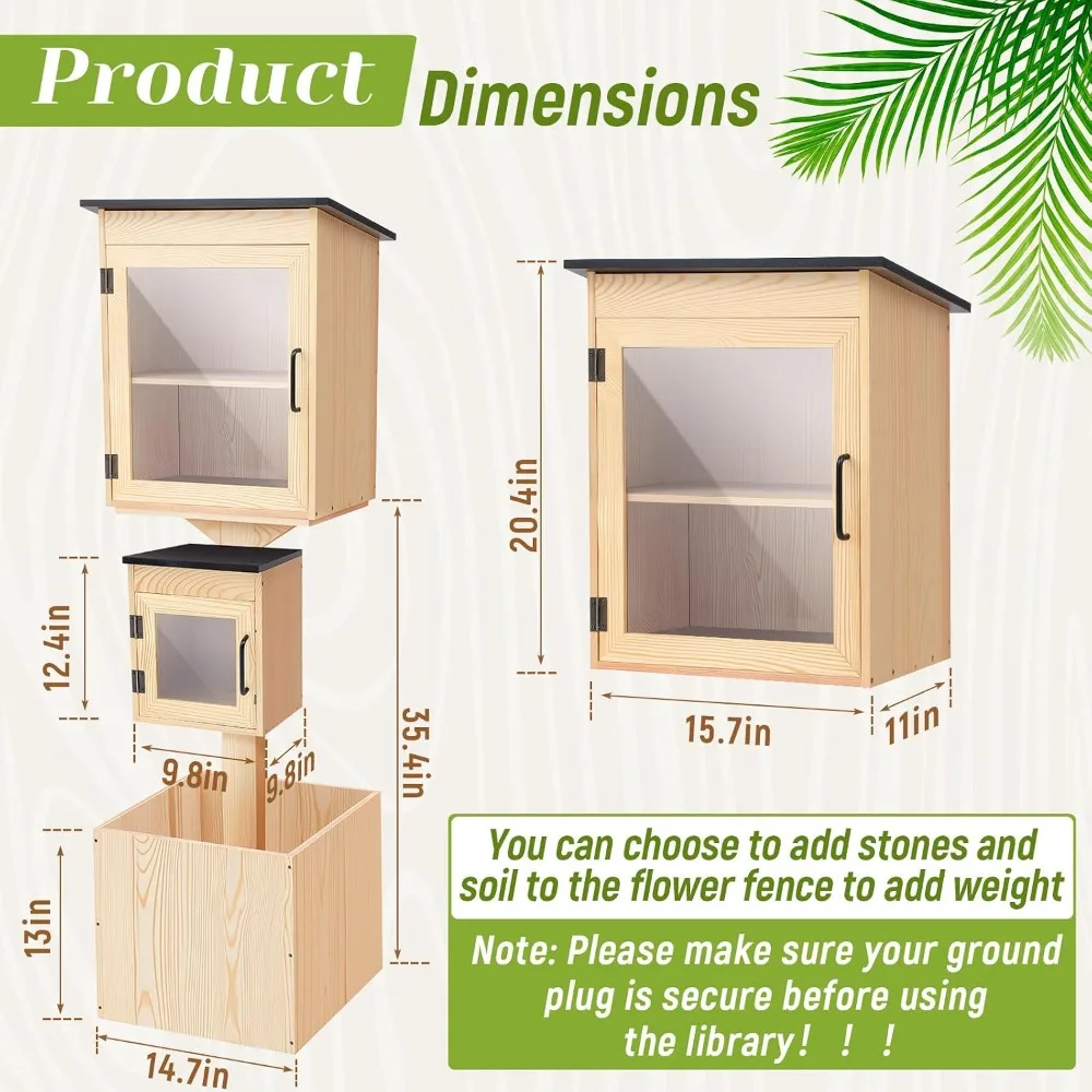 Outdoor Solid Wood Little Library Box, Weatherproof Book Exchange for Community & School