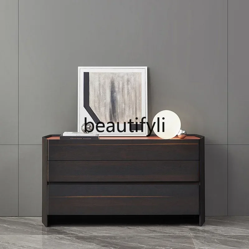 G Strictly selected Italian minimalist three-bucket cabinet bedroom modern simple solid wood storage drawer storage cabinet