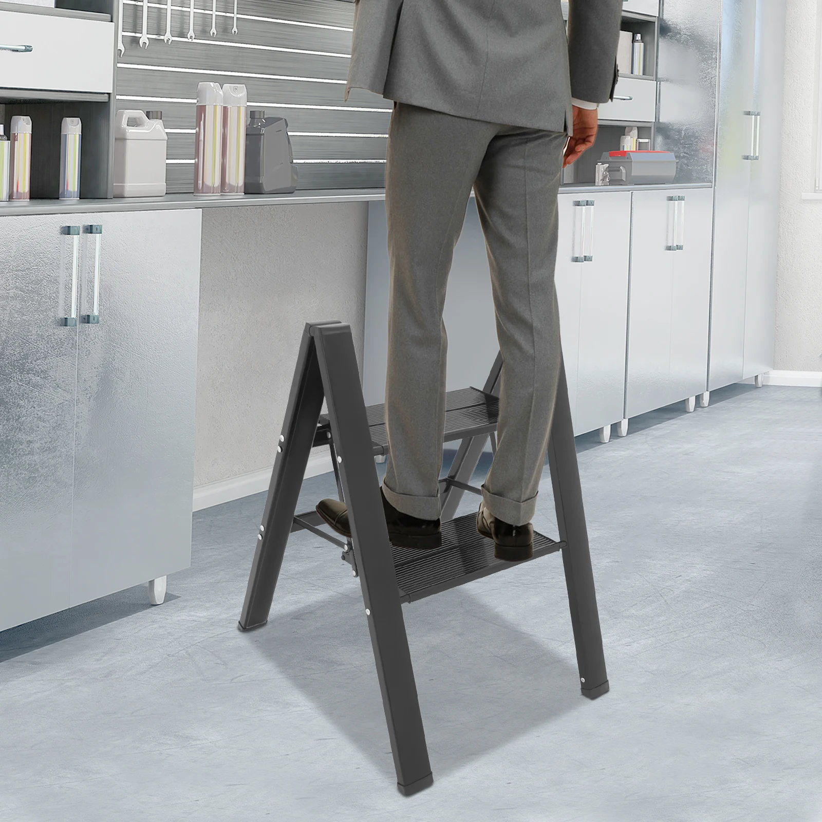 

NEW Aluminum Alloy Folding 2-Step Ladder, Versatile A-shaped Foldable Step Ladder Portable Stool Load-capacity 300kg/661.39lbs