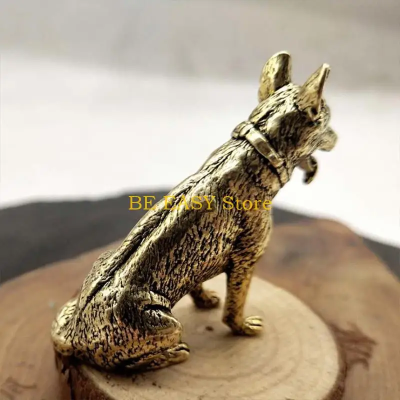 E28F Brass Metal Lucky Fortune Dog Statue Small Ornament Vintage Little Puppy Chinese Desktop Tea Pet Sitting Wolf Animal Gifts