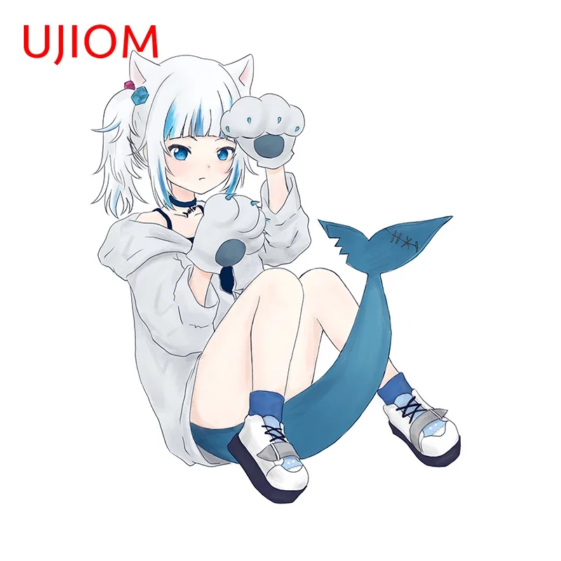 UJIOM Cute Gawr Gura Shark Girl Wall Sticker Cats Ear Anime Waifu Figure Advance Guard Graphics Decal Sitting Posture Wallpaper