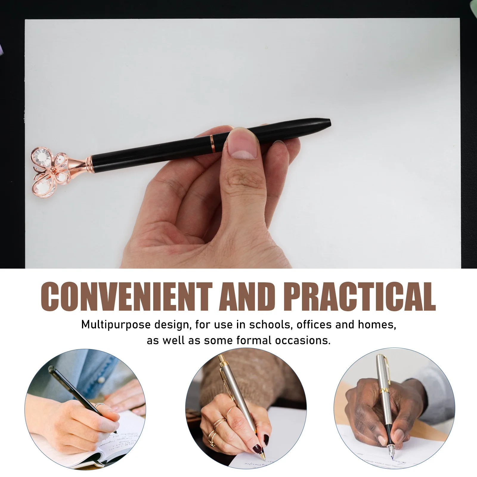 

6pcs Diamond Butterfly Ballpoint Pens Metal Handle Crystal School Supplies Office Stationery Writing Smooth Gift Ideas