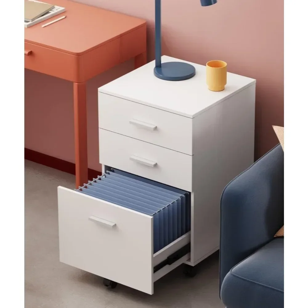 

Office Filing Cabinet, 3-drawer Wooden Mobile Filing Cabinet, A4 Sized Rolling Filing Cabinet, White with Movable Wheels