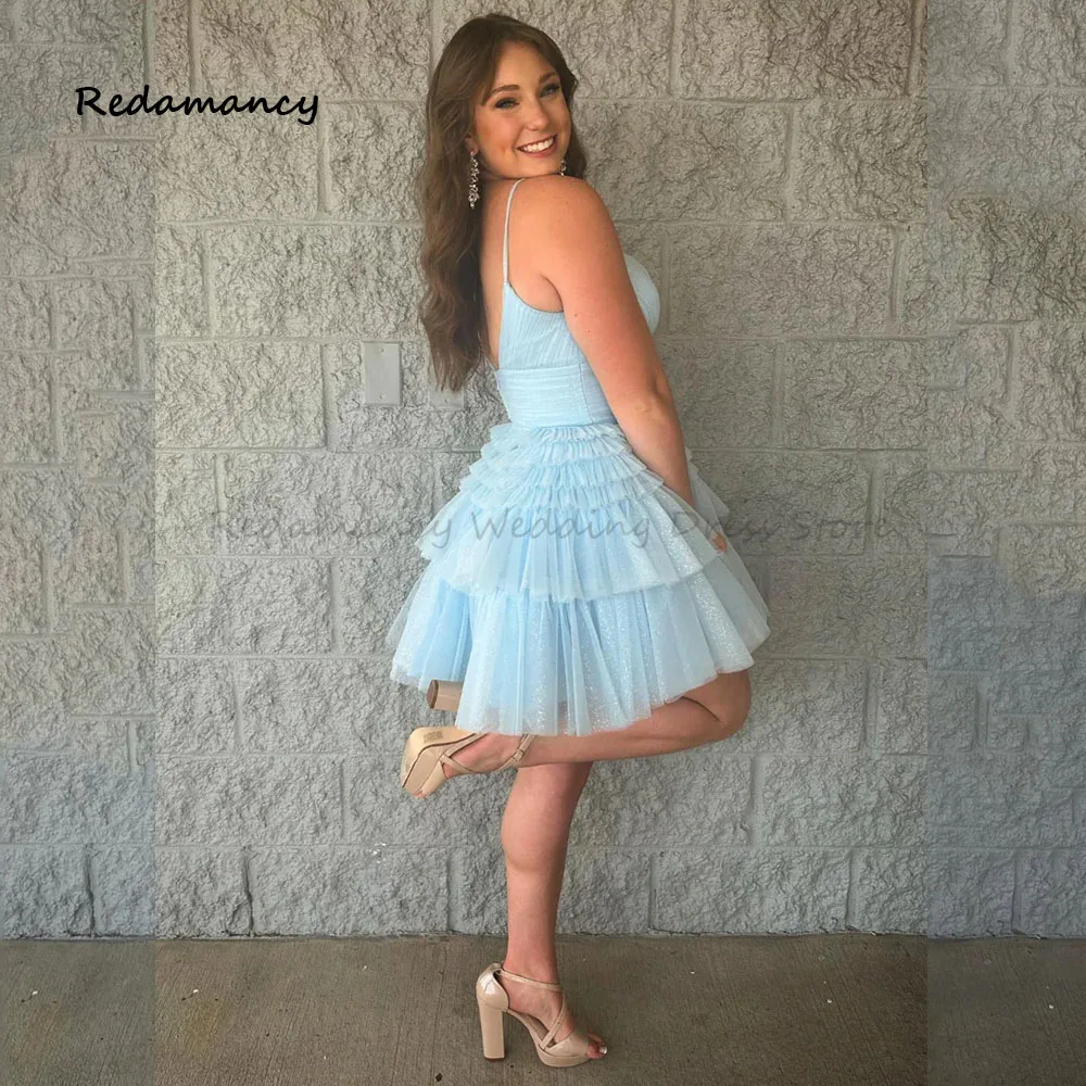 Redamancy Blue V-Neck Spaghetti Strap A-LINE Homecoming Dresses 2024 Backless Slim Above Knee vestidos de novia Party Dress