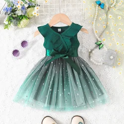 Dress Baby Girl Newborn 6-36 Months Baju Gaun Budak Perempuan Murah  Sleeveless Emerald Green Tulle Kids Princess Dresses