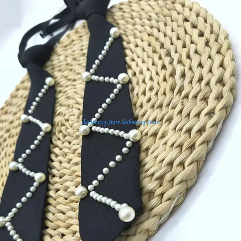 573B Stylish Pearls Tie Durable Polyester Neckwear Easy To Adjust Design