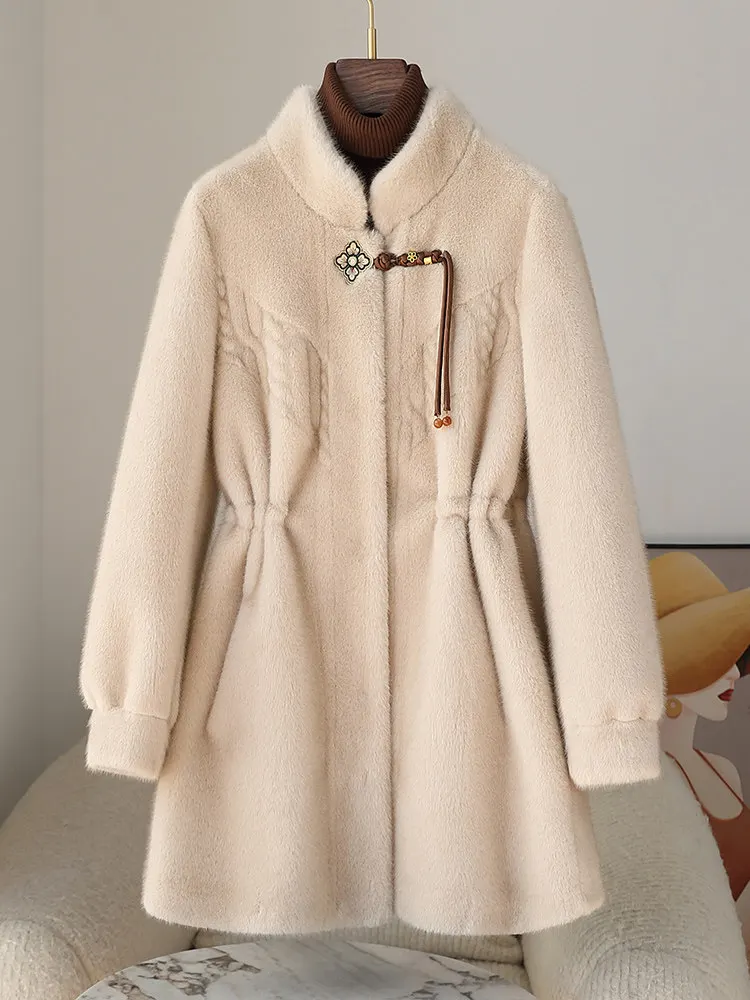 Special clearance sale: Mid-length noble imitation mink coat and mink fur coat made of golden mink fur for middle-aged and elder