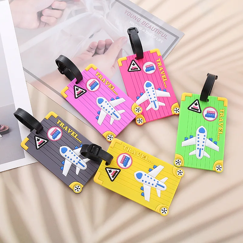 Soft PVC Luggage Tags Plane Pattern Cute Luggage Tag Creative Suitcase Tag Cartoon Boarding Passes Airplane Travel Accessories