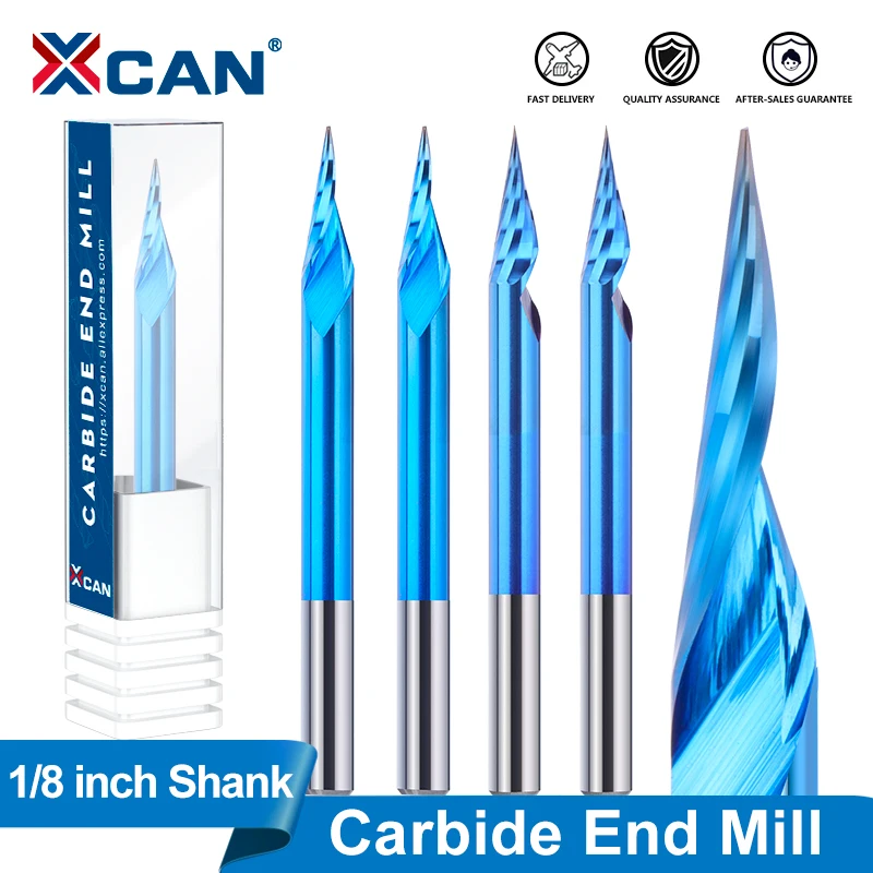 XCAN Milling Cutter 3D Engraving Bit 3/5pcs CNC Router Bit 1/8 inch Shank Carbide End Mill for Wood Milling Tool