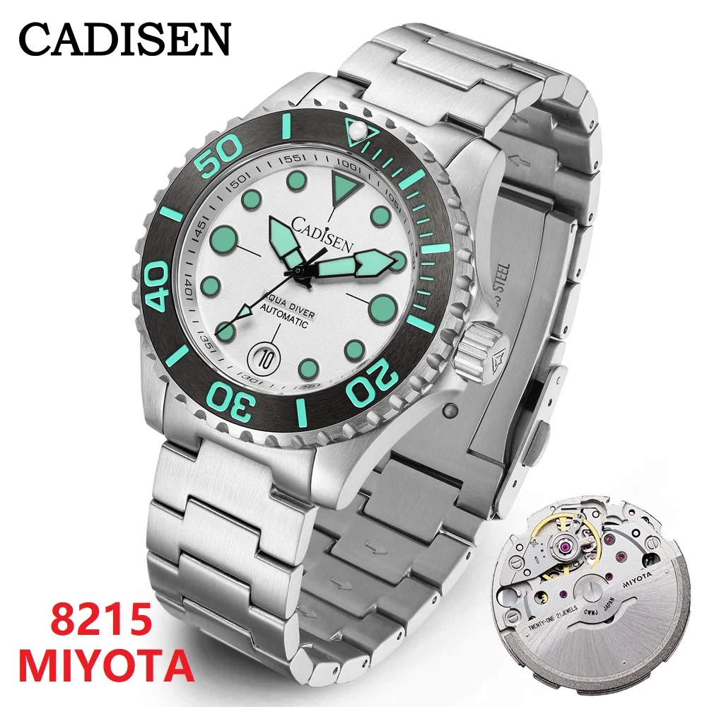 

Часы Cadisen для мужчин MIYOTA 8215, автоматические механические часы, 40 мм, сапфировое стекло, суперсветящиеся, деловые наручные часы, водонепроницаемые часы 100 м
