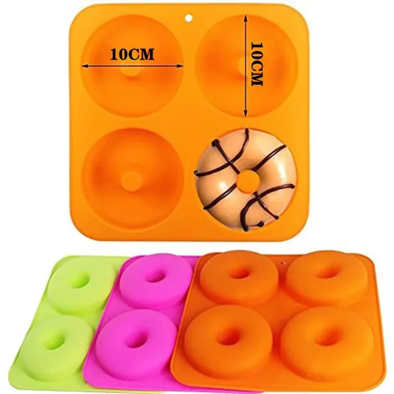 4 Hole Silicone Donut Mold 3D Cake Mold Non Stick Bagel Pan Pastry Chocolate Muffins Donuts Maker Kitchen Accessories Tool