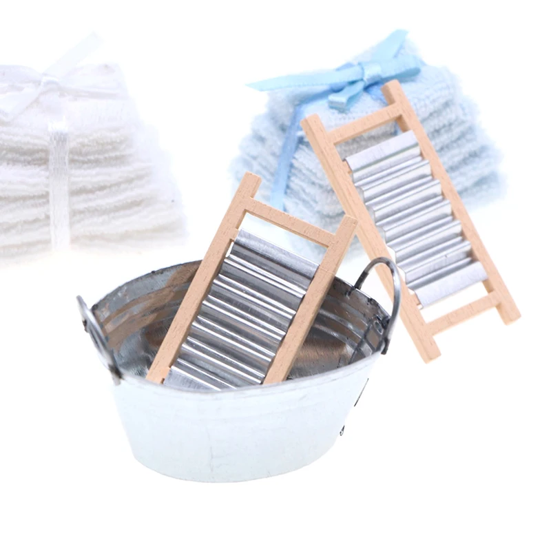 1Set Doll House Cute Mini Iron Pan Washboard Model Bathroom Accessories  DollHouse Miniature Shooting Scene Accessories