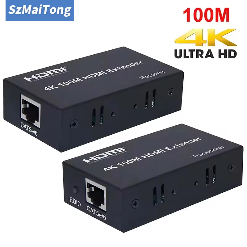 4K 100M HDMI Extender Transmitter and Receiver Converter Via CAT 5e Cat6 RJ45 Network Ethernet Cable 60m 1080p Laptop PC To TV