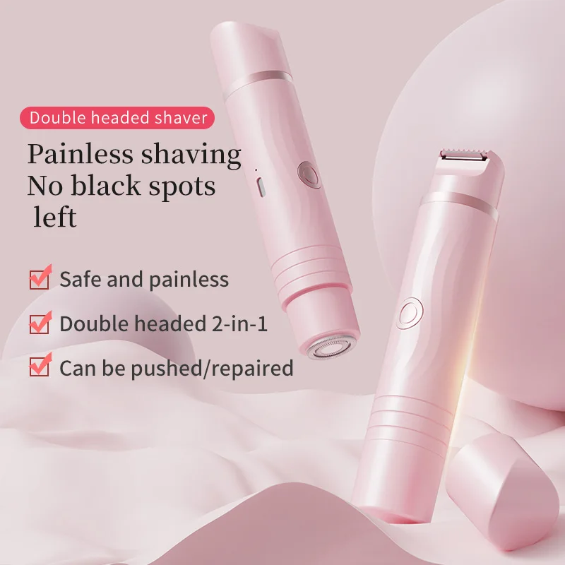 2-in-1 Female Electric Shaver - Hair Removal Device for Bikini, Eyebrows, Face, Legs, and Armpits - Portable Bikini Trimmer - Re