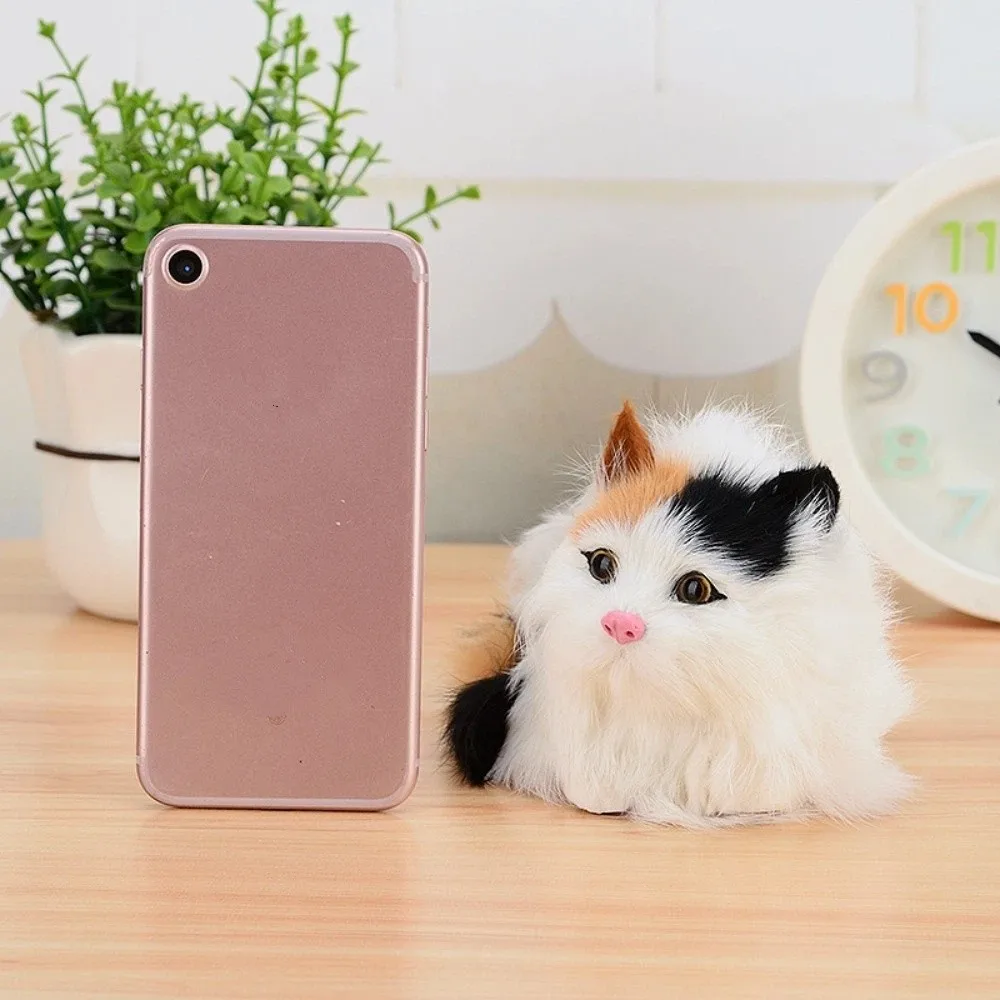 Cute Cozy Fluffy Plush Cat Ornaments Cartoon Soft Realistic Kitten Decoration Long Hair Simulation Cat Doll Girls