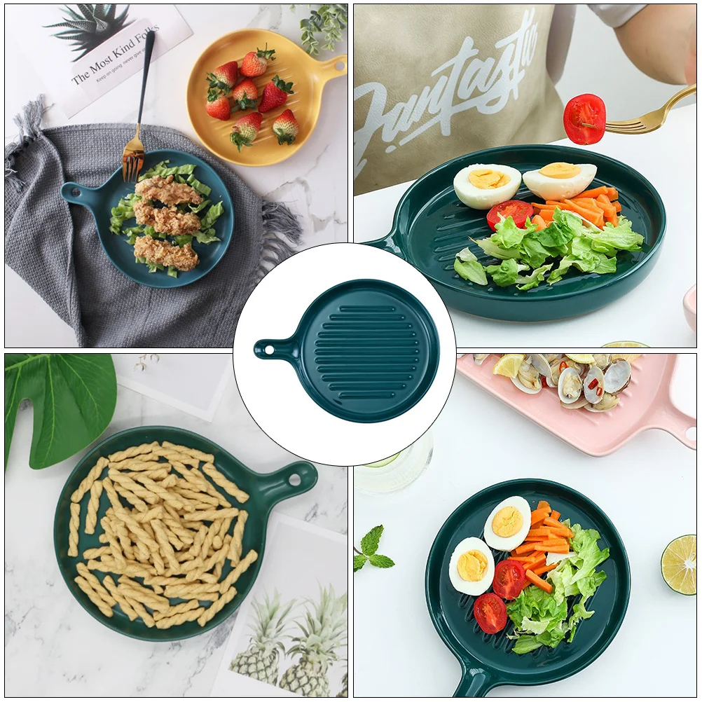 

Ceramic Food Serving and Baking Plate with Ergonomic Handle Oven Safe Dinner Dessert Dish Oven Safe Plates Dinner Plate