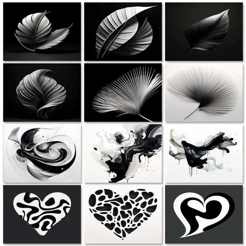 

Black and White Love Leaf Mountain Leisure Handmade DIY Diamond Painting Paste Diamond Painting Digital DIY Home Decoration