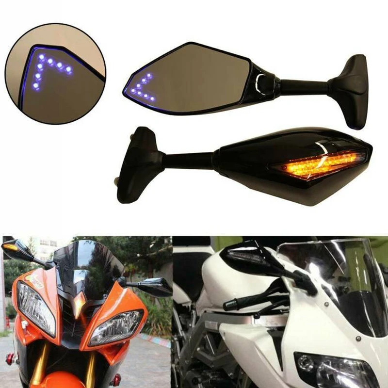 Motorcycle LED Rearview Mirror with Light for Yamaha YZF R1 R6 FZ1 FZ6 600R R3