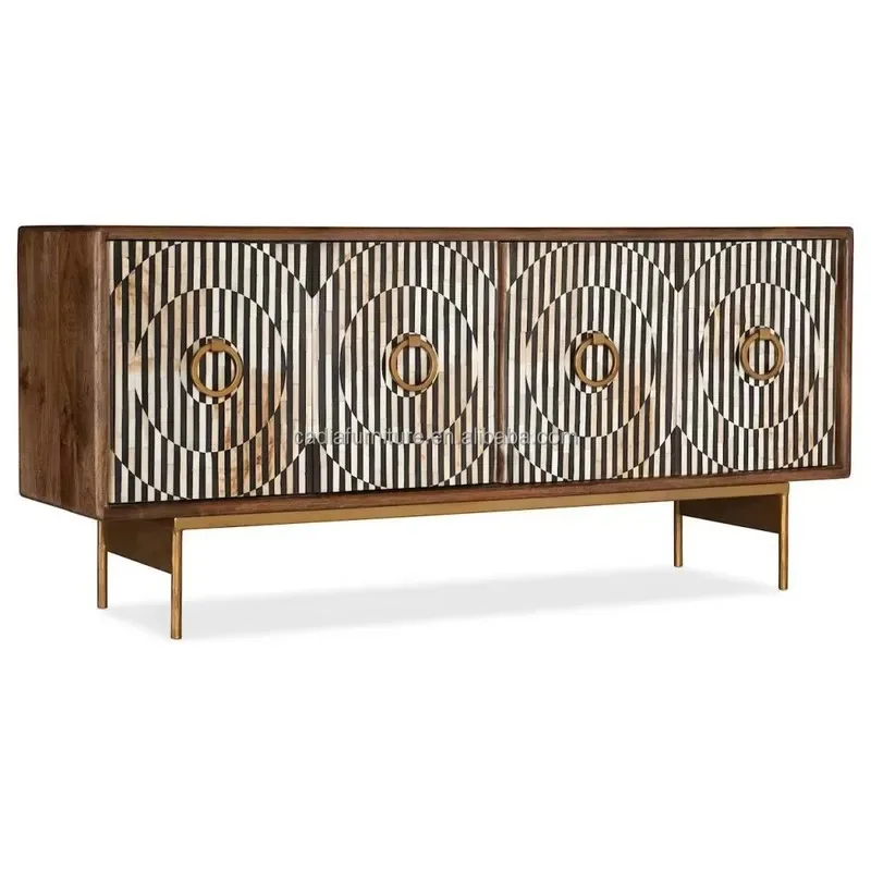 Modern luxury design living room decorative locker metal foot 4 door wooden living room cabinet