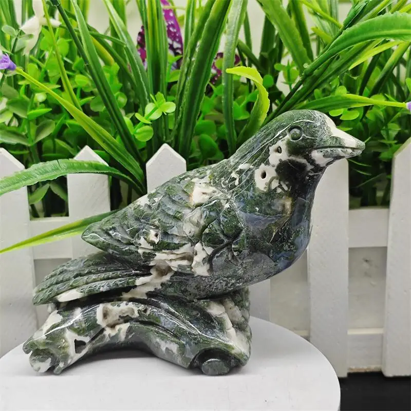 Natural Ocean Jasper Bird Crow Carving Healing Stone Energy Gemstone Cute Home Office Decoration Holiday Gift 1PCS