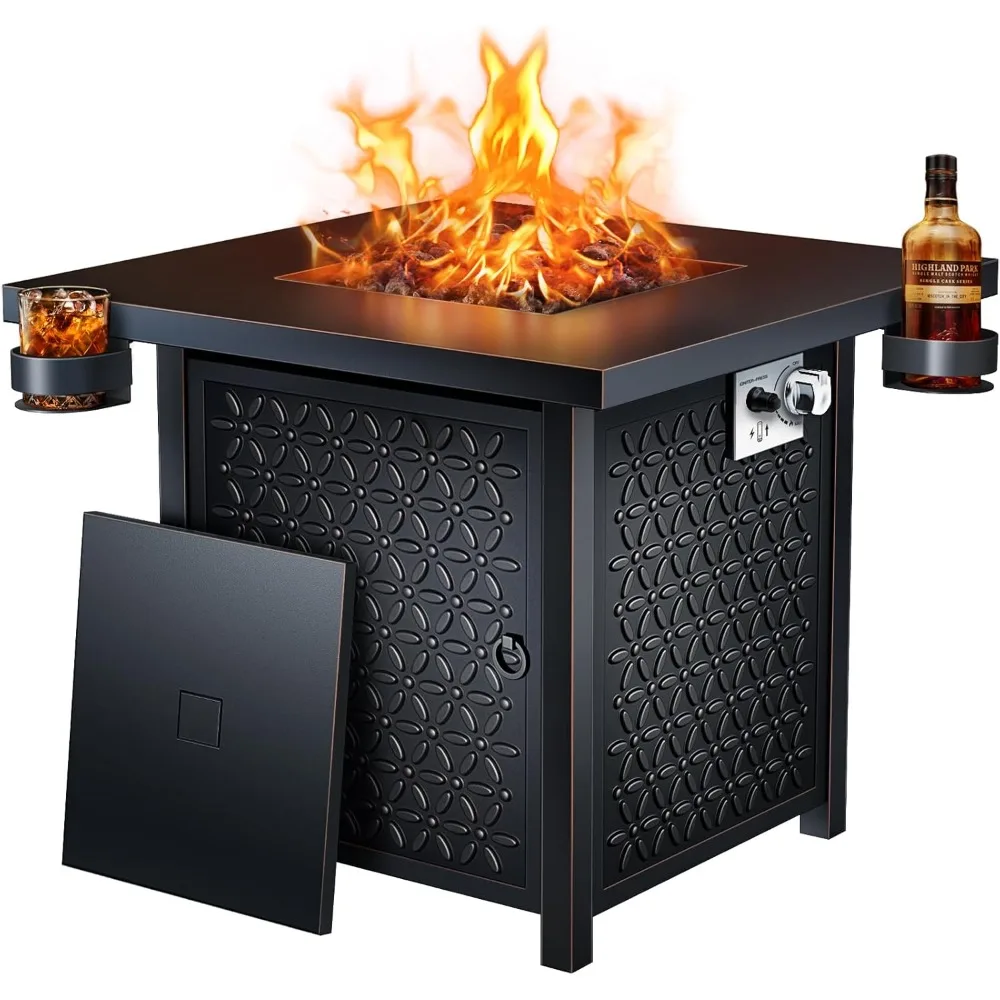 Fire Pits 32 Inch Outdoor Gas Fire Pit, 50,000 BTU Steel Fire Table with Lid and Lava Rock, Add Warmth and Ambience to Gathering